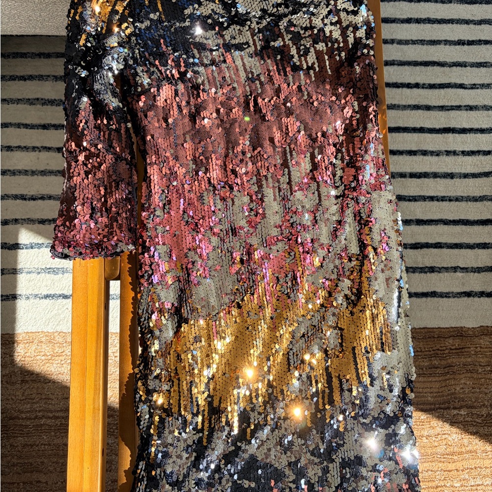 Bebe Black and Gold Sequin mini dress